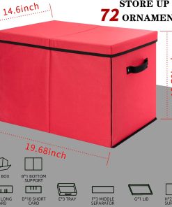 Alternative view of JY COOKMENT Christmas Ornament Storage Box with Adjustable Dividers. Large Holiday Ornaments Storage Container Bin with Lid for Xmas Decorations (72-3 Balls. Red. With Removable Tray)