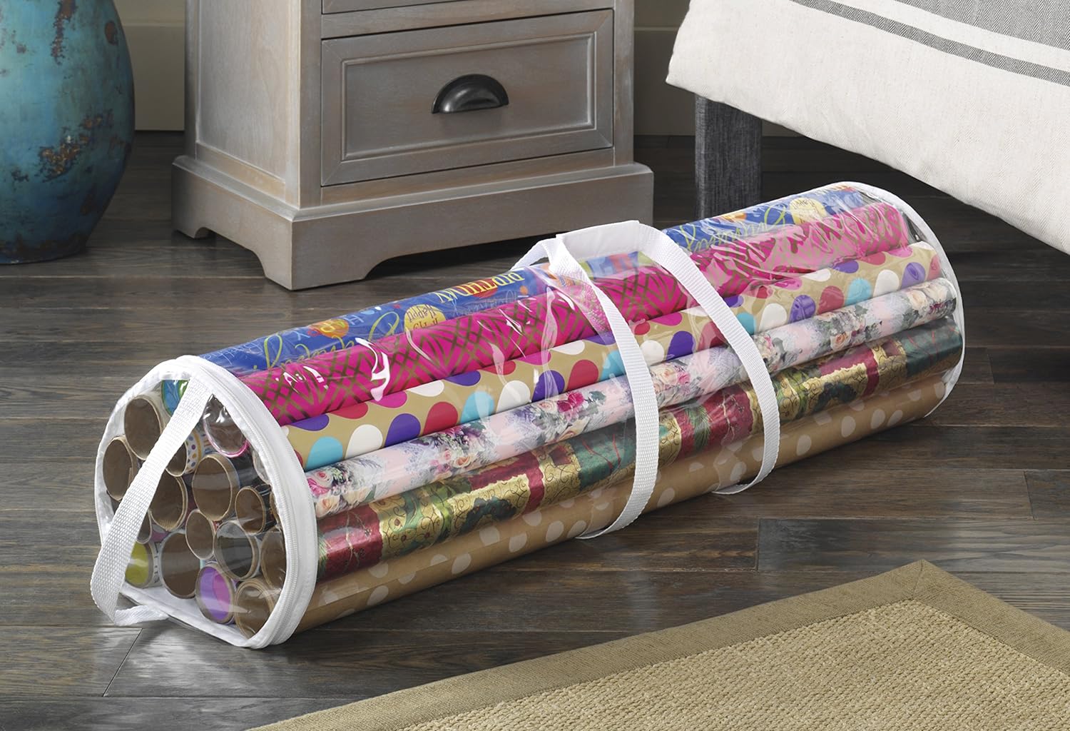 Whitmor 6044-4924 Clear Gift Wrap Organizer - Zippered Storage for 25 Rolls - Image 2
